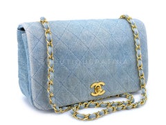 Chanel 1989 Vintage Light Denim Full Flap Bag 24k GHW 68757