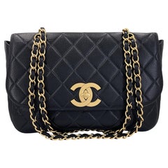 Rare Chanel Vintage Black Caviar Curved Jumbo CC Classic Flap Bag GHW 68953