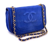 Chanel 1986 Vintage Royal Blue Suede Timeless Crossbody Flap Bag 69198