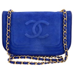 Chanel 1986 Vintage Royal Blue Suede Timeless Crossbody Flap Bag 69198