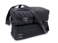 Chanel Black Airlines Grained Calfskin Multi-Pocket Tote Bag Black RHW 69413