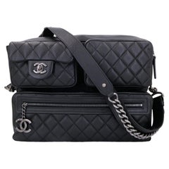 Chanel Black Airlines Grained Calfskin Multi-Pocket Tote Bag Black RHW 69413