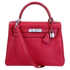 Hermes Red Rouge Garance 28cm Kelly Bag Clemence PHW 69126