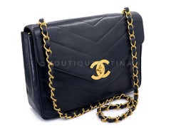 Chanel 1994 Vintage Black Caviar Chevron Jumbo Envelope Flap Bag 24k GHW 69149