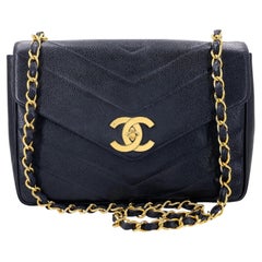 Chanel 1994 Vintage Black Caviar Chevron Jumbo Envelope Flap Bag 24k GHW 69149