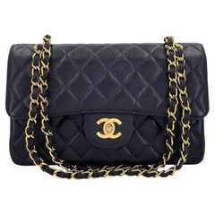 Borsa Chanel Vintage 1997, modello Classic piccola a doppia patta, linea Black Caviar, 24k GHW 69297