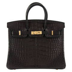 NEW HERMES BIRKIN 25 Matt PRUNOIR Alligator LIKE Black Gold Hardware