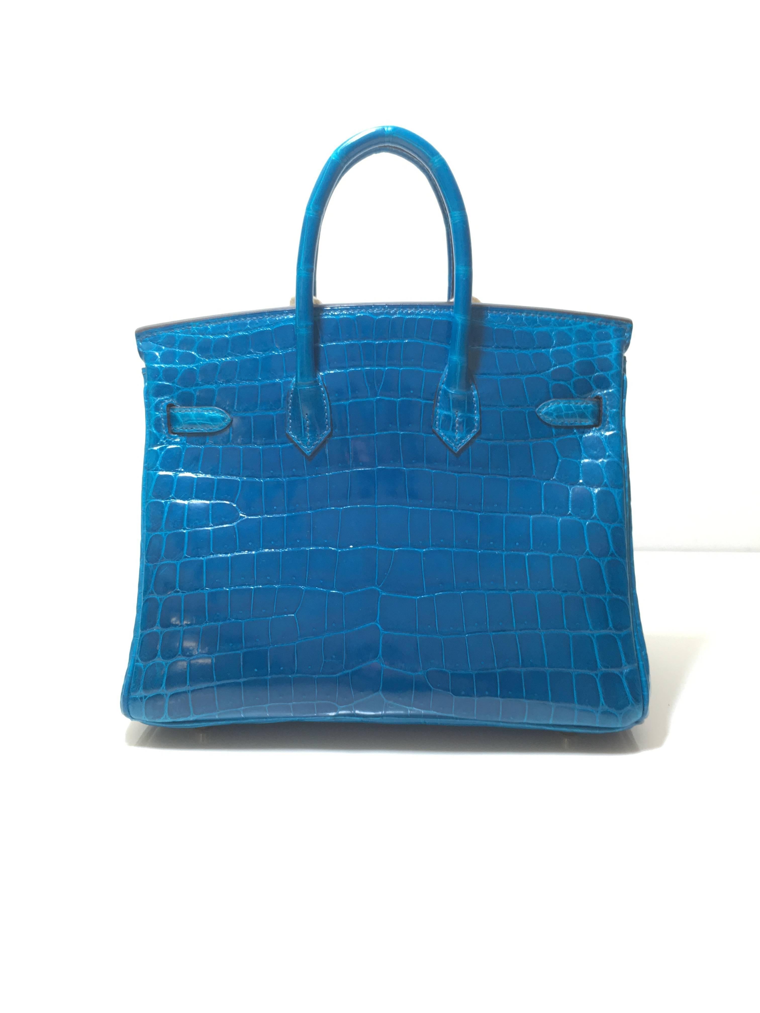 Blue Rare Hermes  Birkin 25 crocodile prorosus blue izmir ghw