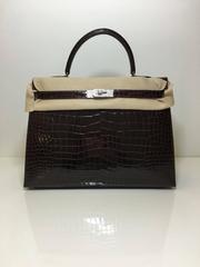Brand New Extraordinary Hermes Kelly32 croc bordeaux & diamond encrusted hardwar