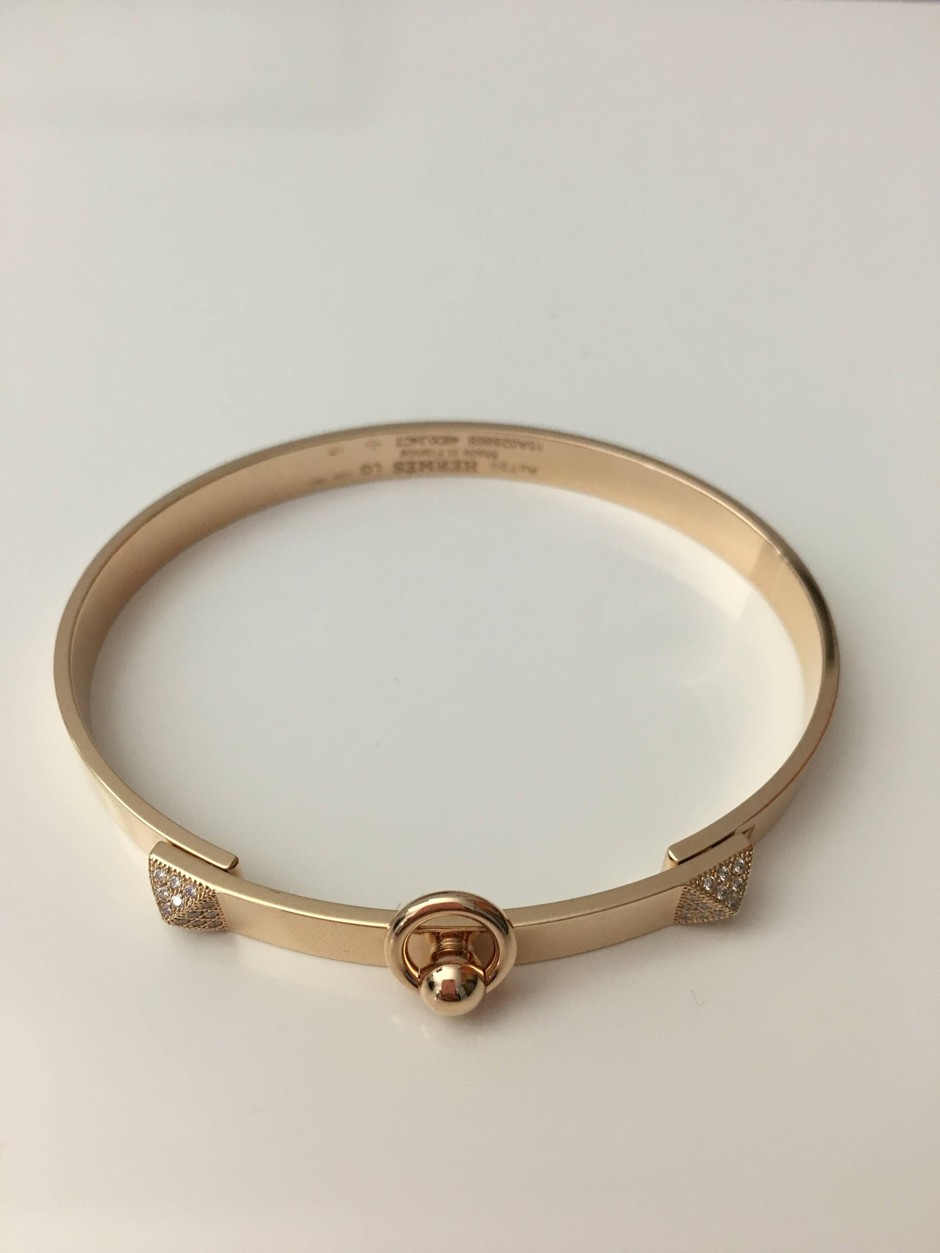 Modern Hermes Collier de Chien Diamond Pink Gold Bracelet For Sale