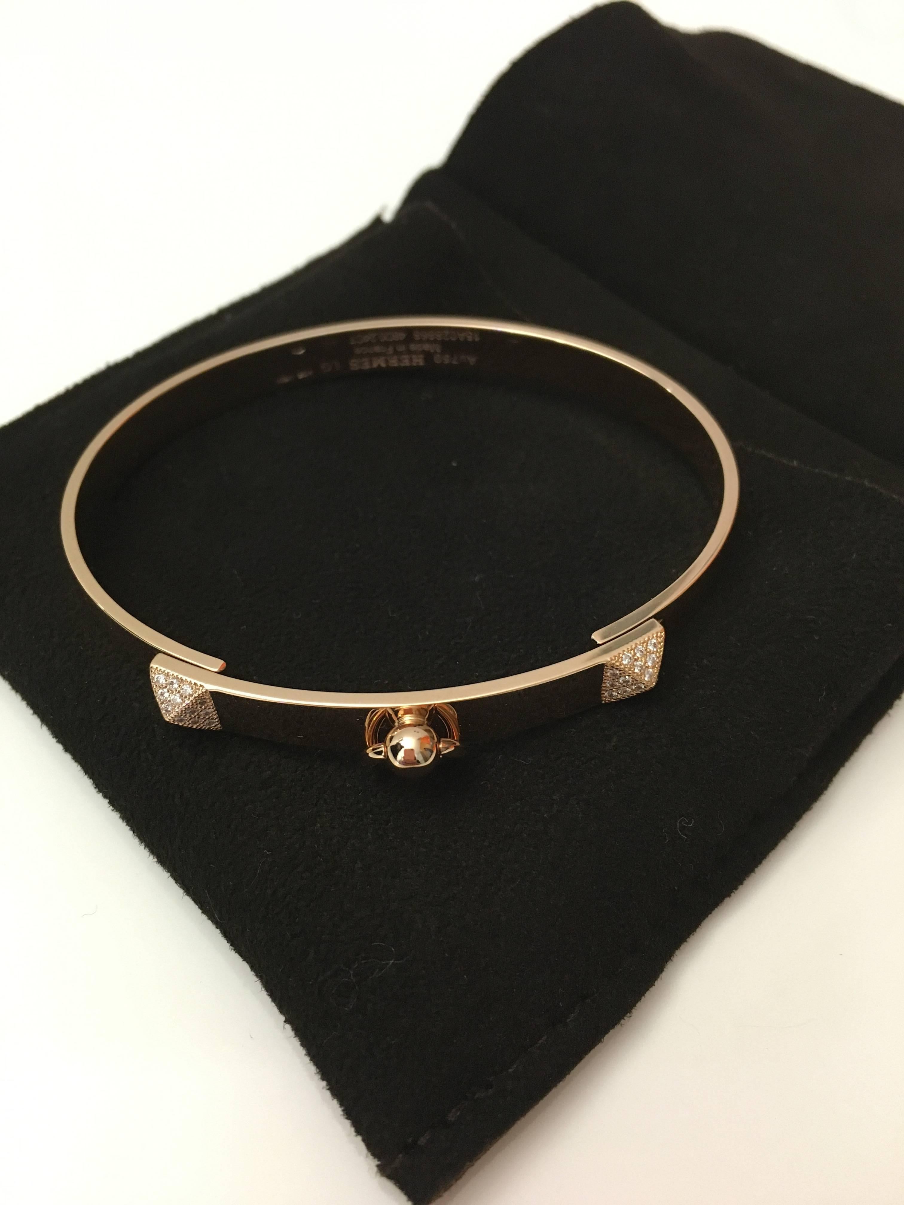 Hermes Collier de Chien Diamond Pink Gold Bracelet In New Condition For Sale In London, GB