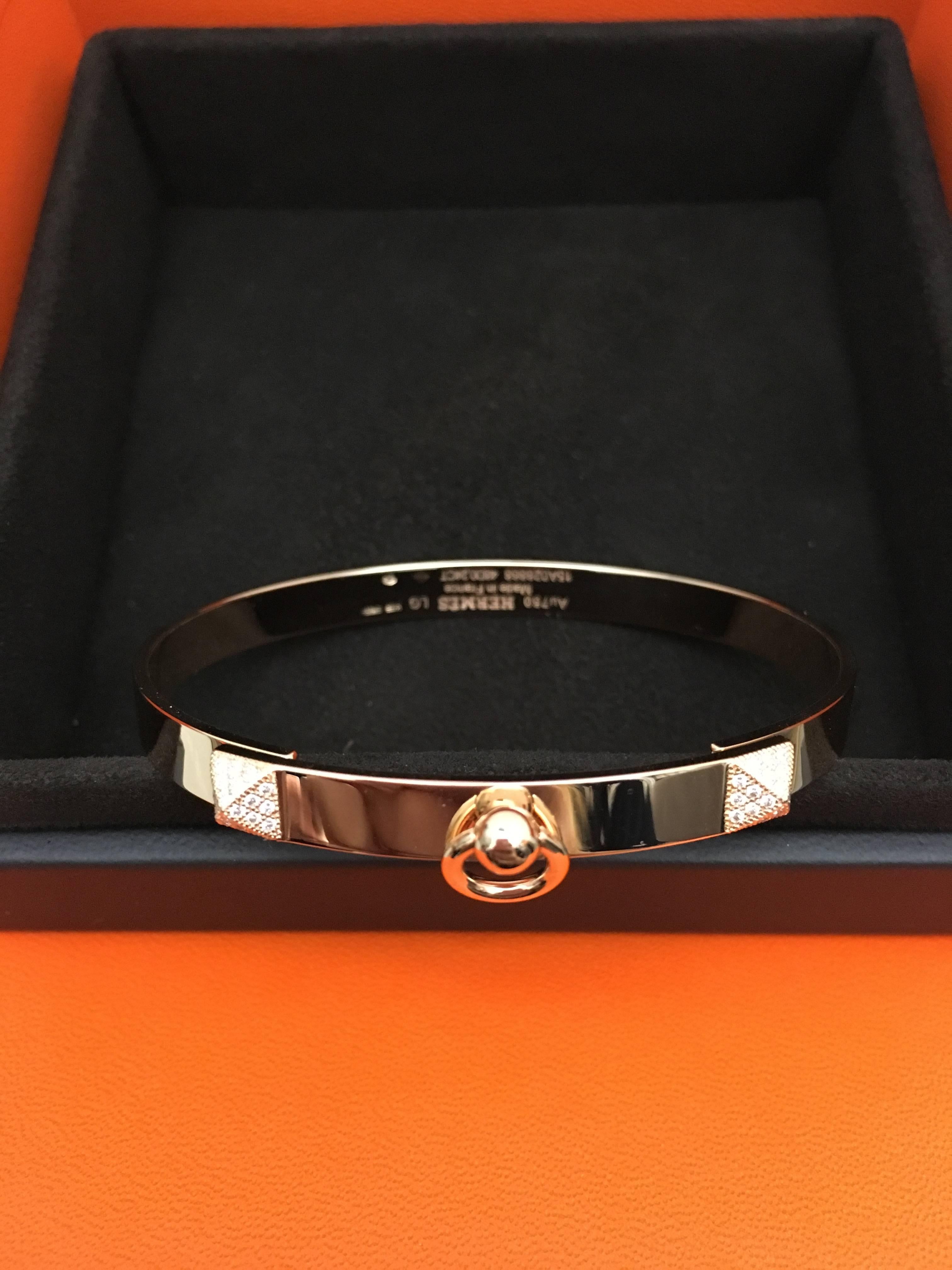 Women's Hermes Collier de Chien Diamond Pink Gold Bracelet For Sale