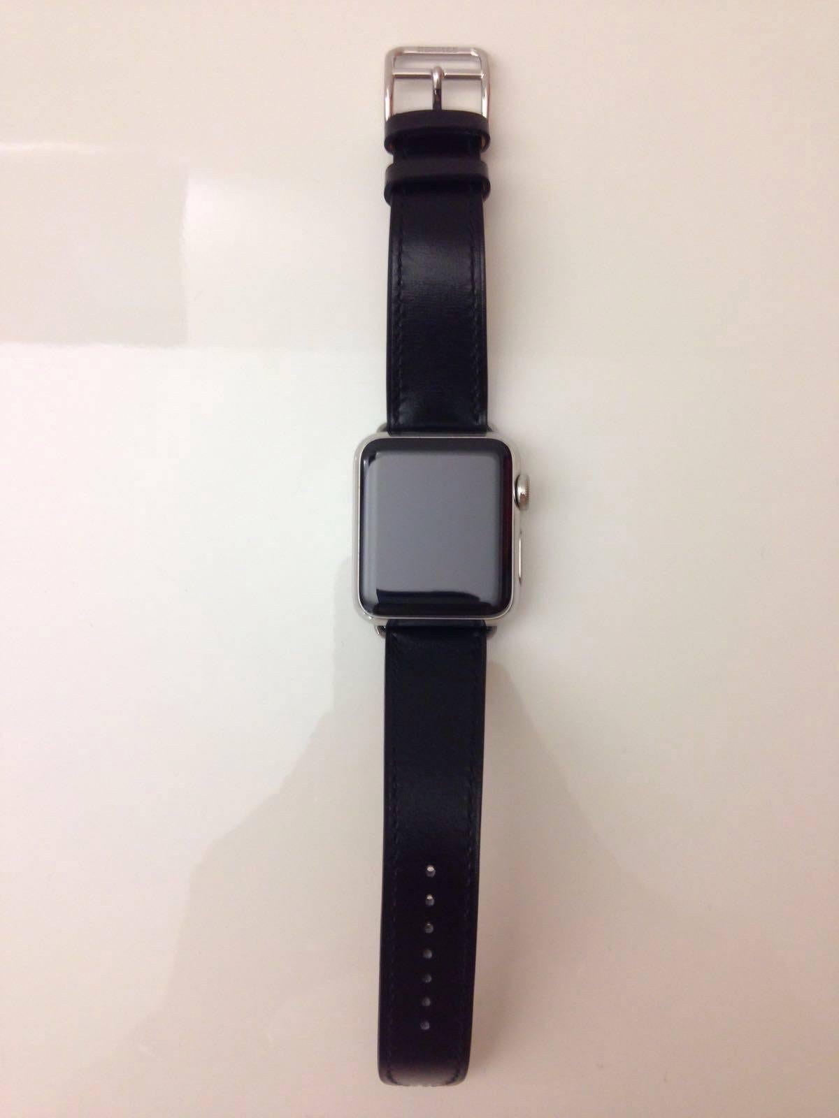 Modern Apple&Hermes watch Single Tour, 38mm Stainless Steel Case with NOIR Leather Band For Sale