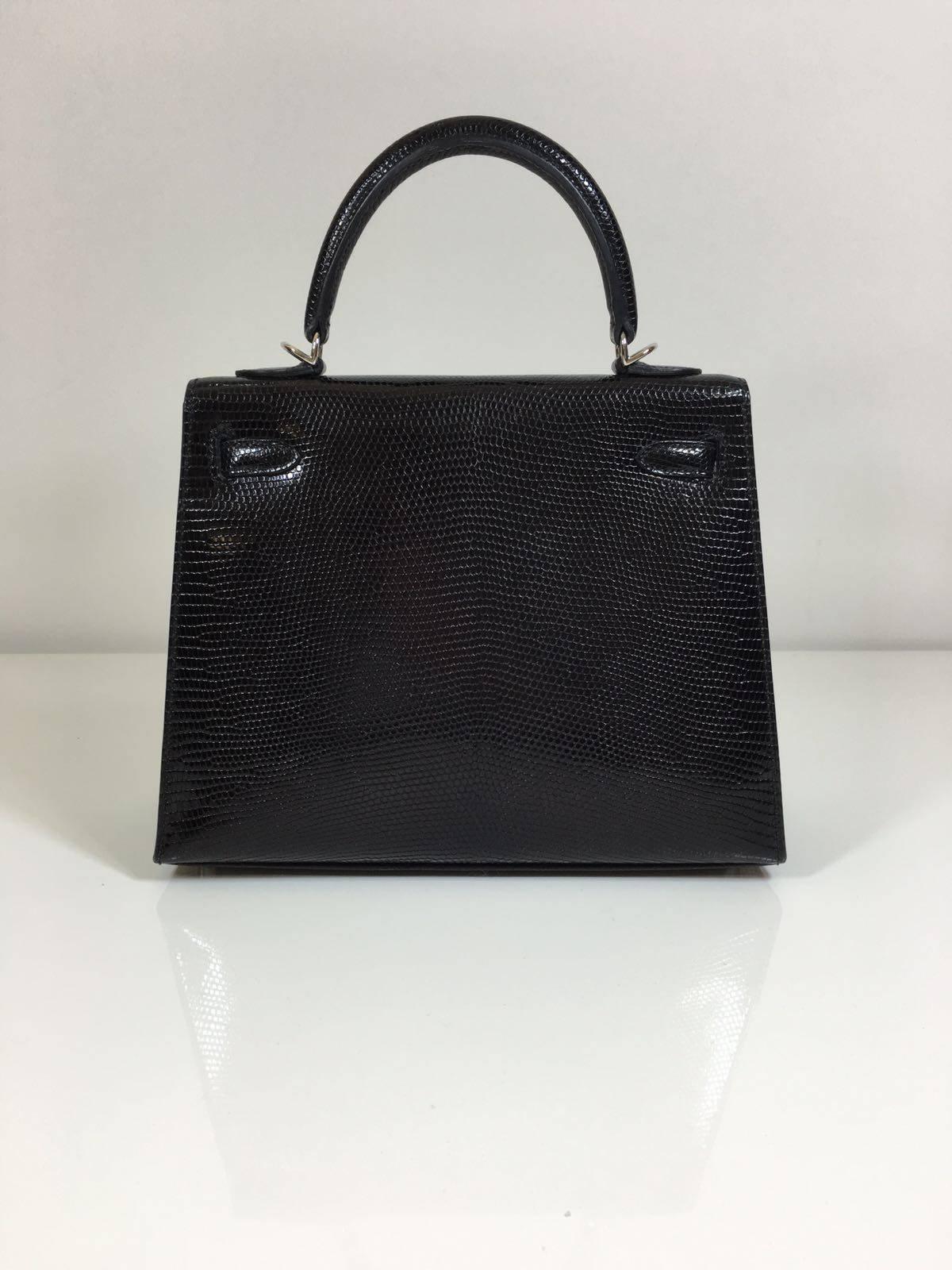 Black Hermes Kelly 25 Noir (black) Lizard PHW