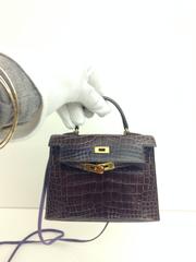 Brand New Hermes Kelly 15 Prune Shiny Crocodile Alligator GHW