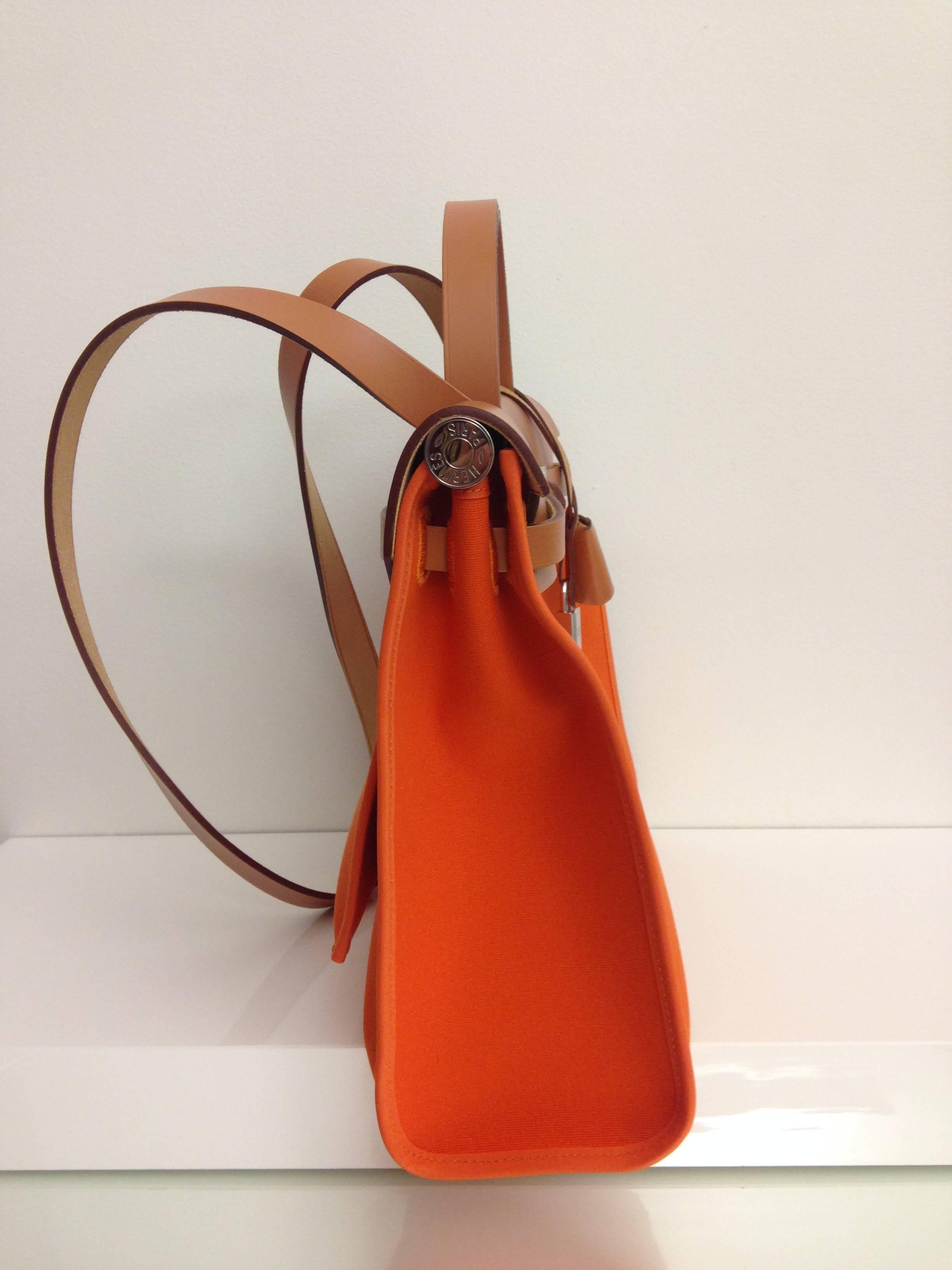 HERMES ZIP HERBAG Orange CANVAS & LEATHER In New Condition In London, GB