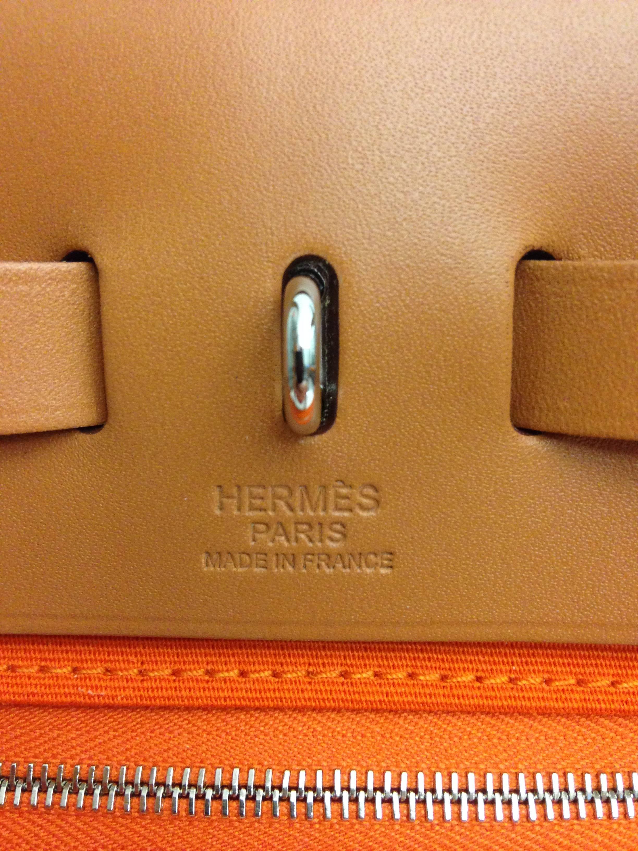 HERMES ZIP HERBAG Orange CANVAS & LEATHER 4