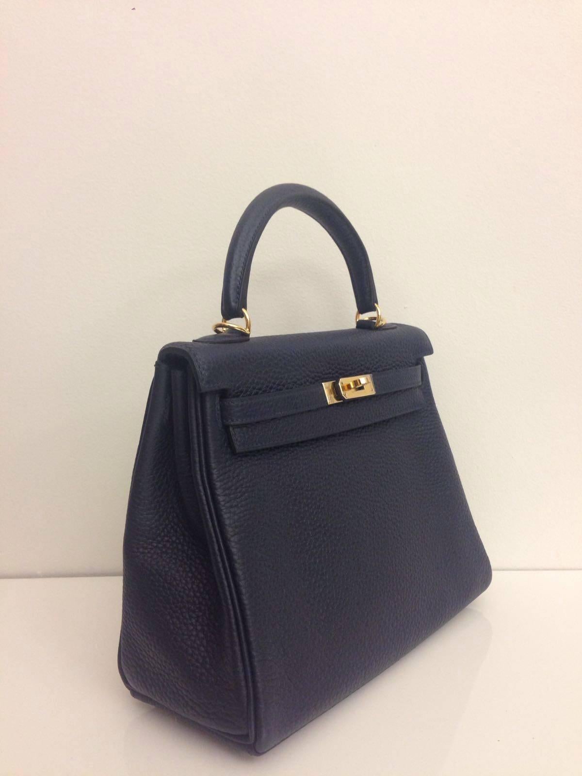 Black Hermes Kelly 25 Blue Nuit Clemence GHW
