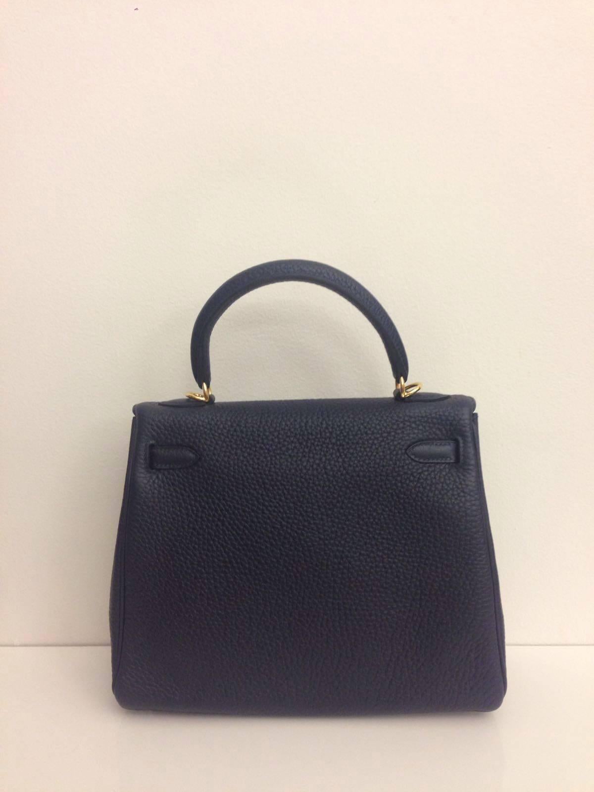 Women's or Men's Hermes Kelly 25 Blue Nuit Clemence GHW