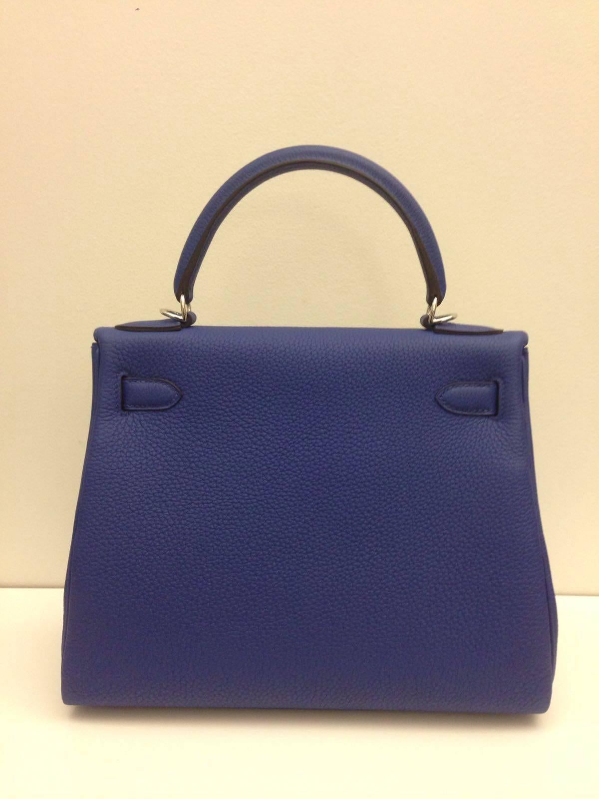 Black Brand New Hermes Kelly 28 Electric Blue Togo PHW For Sale
