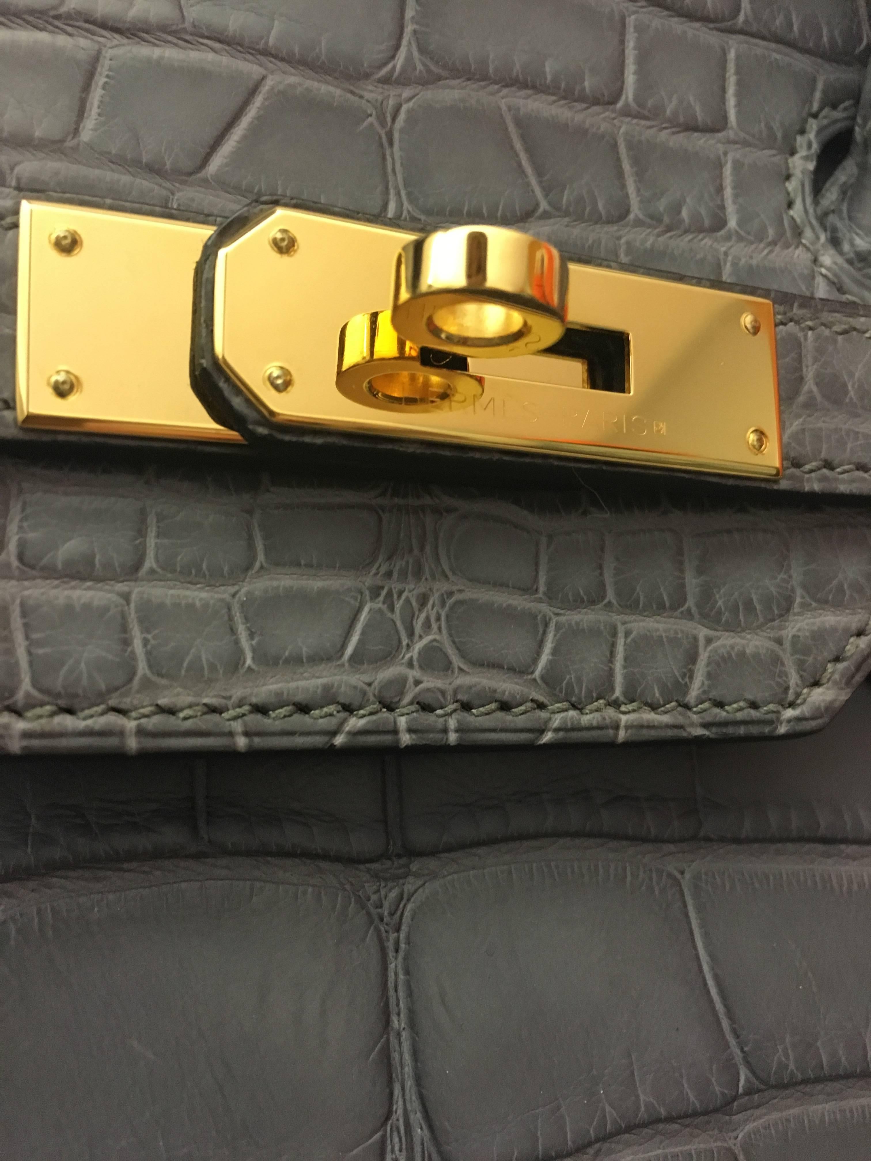 Brand New Hermes Birkin 35 Gris De Paris Matte Croc Gold Hardware 1