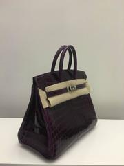 Hermes Birkin 25 Cassis Shiny Croc PHW