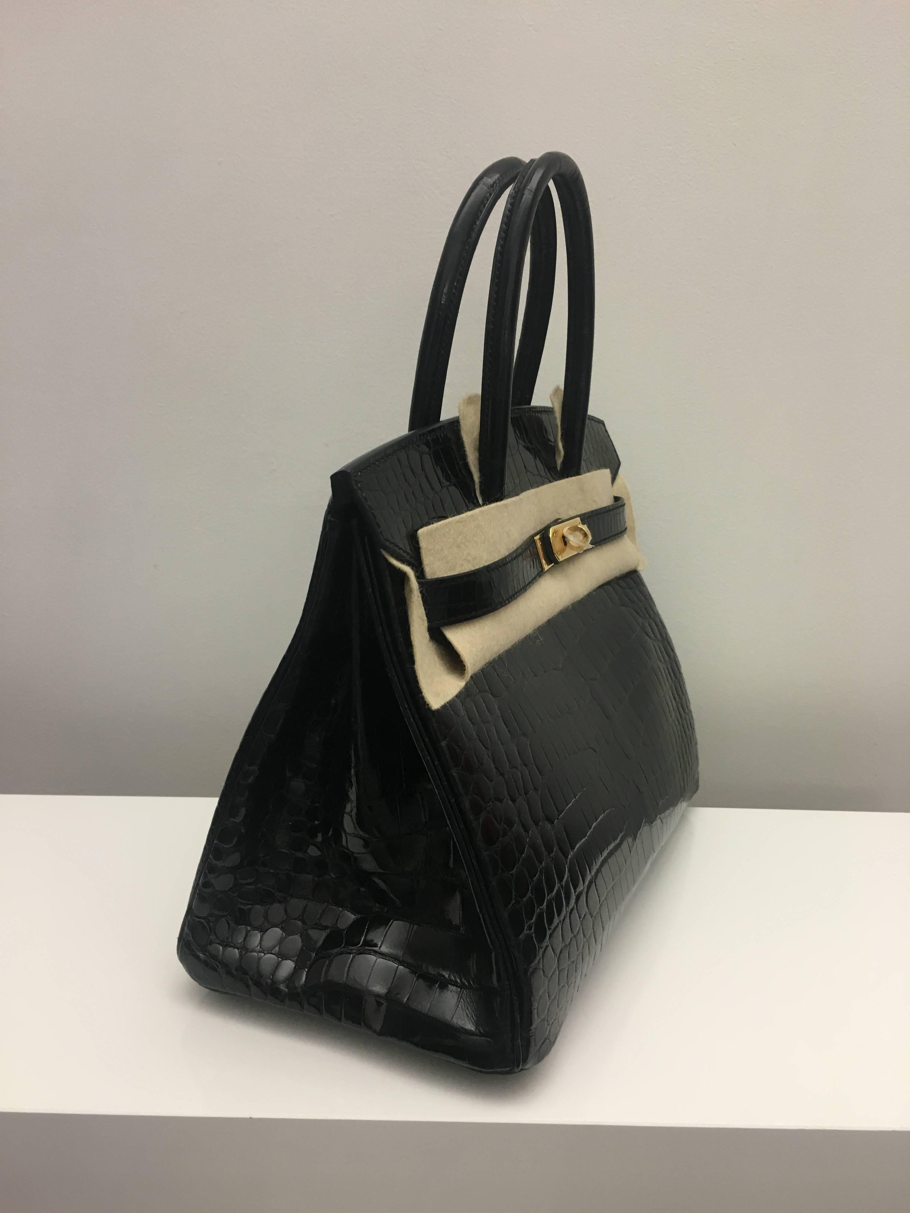 Hermes 
Birkin Size 30
Shiny Croc 
Colour Black (Noir)
Gold Hardware 
store fresh, comes with receipt and full set (dust bag, box...) 
Hydeparkfashion specializes in sourcing and delivering authentic luxury handbags, mainly Hermes, to client