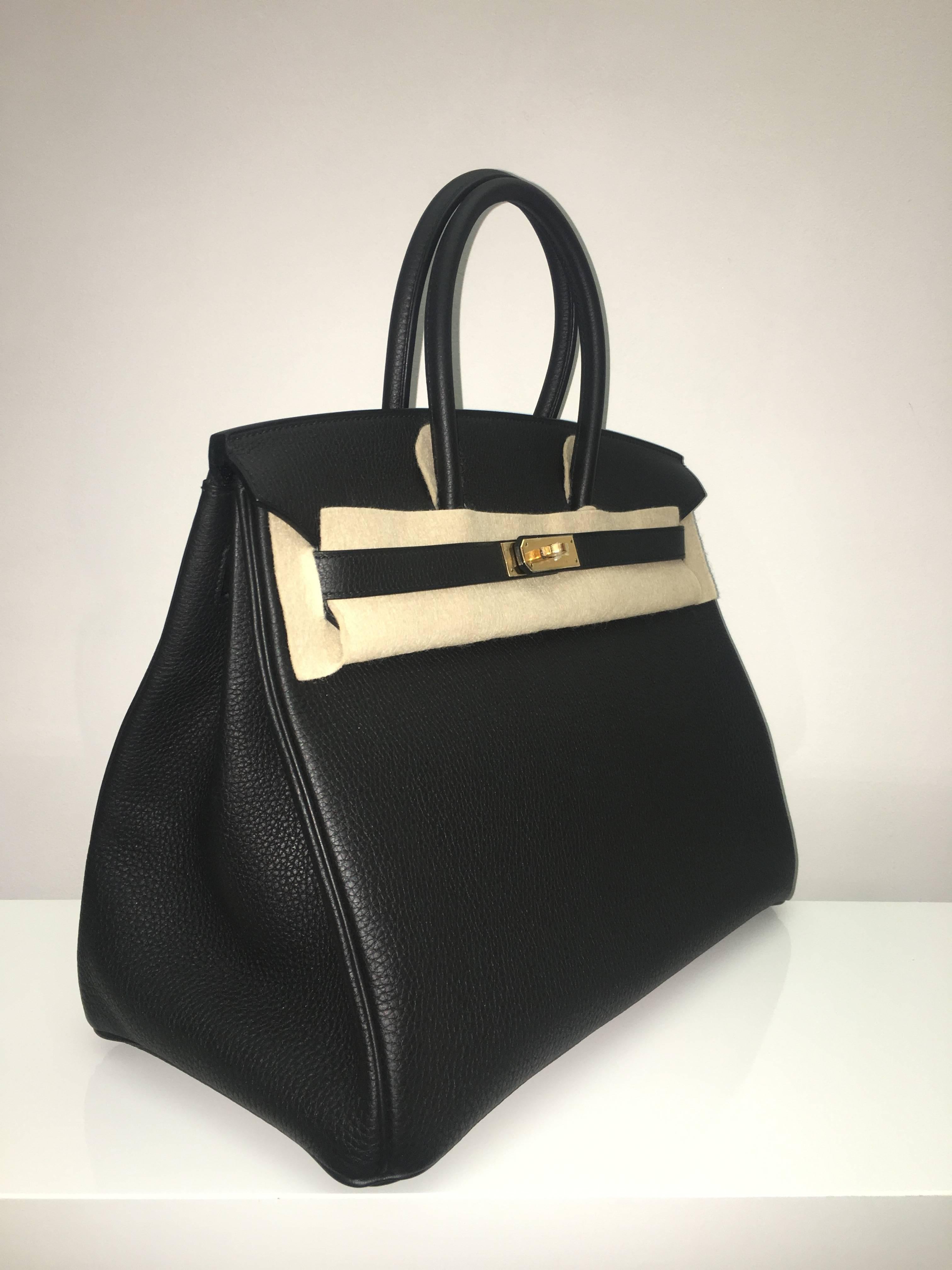 Hermes 
Birkin Size 35
Togo Leather 
Colour Black (Noir)
Gold Hardware 
store fresh, comes with receipt and full set (dust bag, box...) 
Hydeparkfashion specializes in sourcing and delivering authentic luxury handbags, mainly Hermes, to client