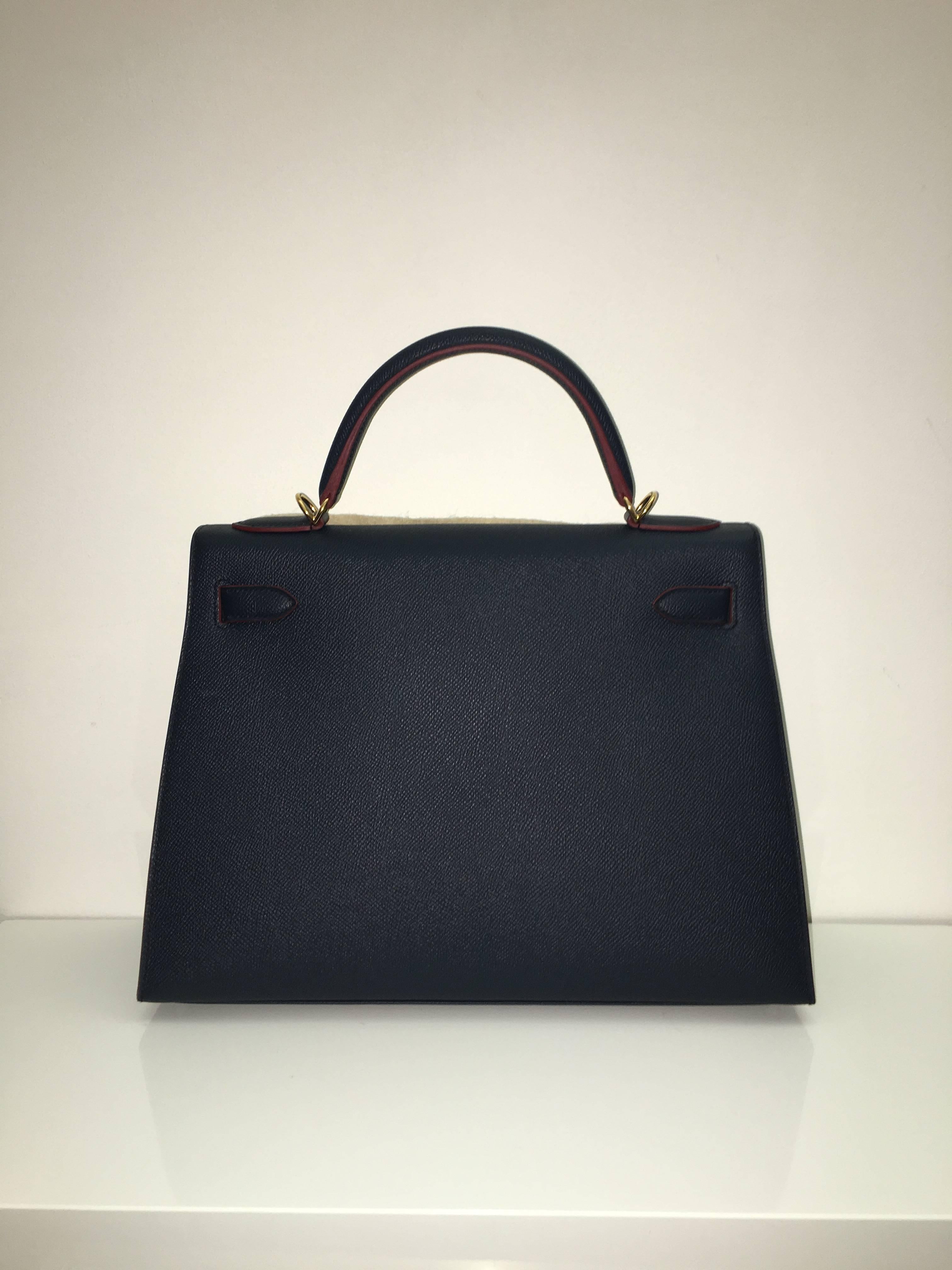 Brand New Hermes Kelly 32 Blue Indigo/Contour Epsom GHW In New Condition In London, GB