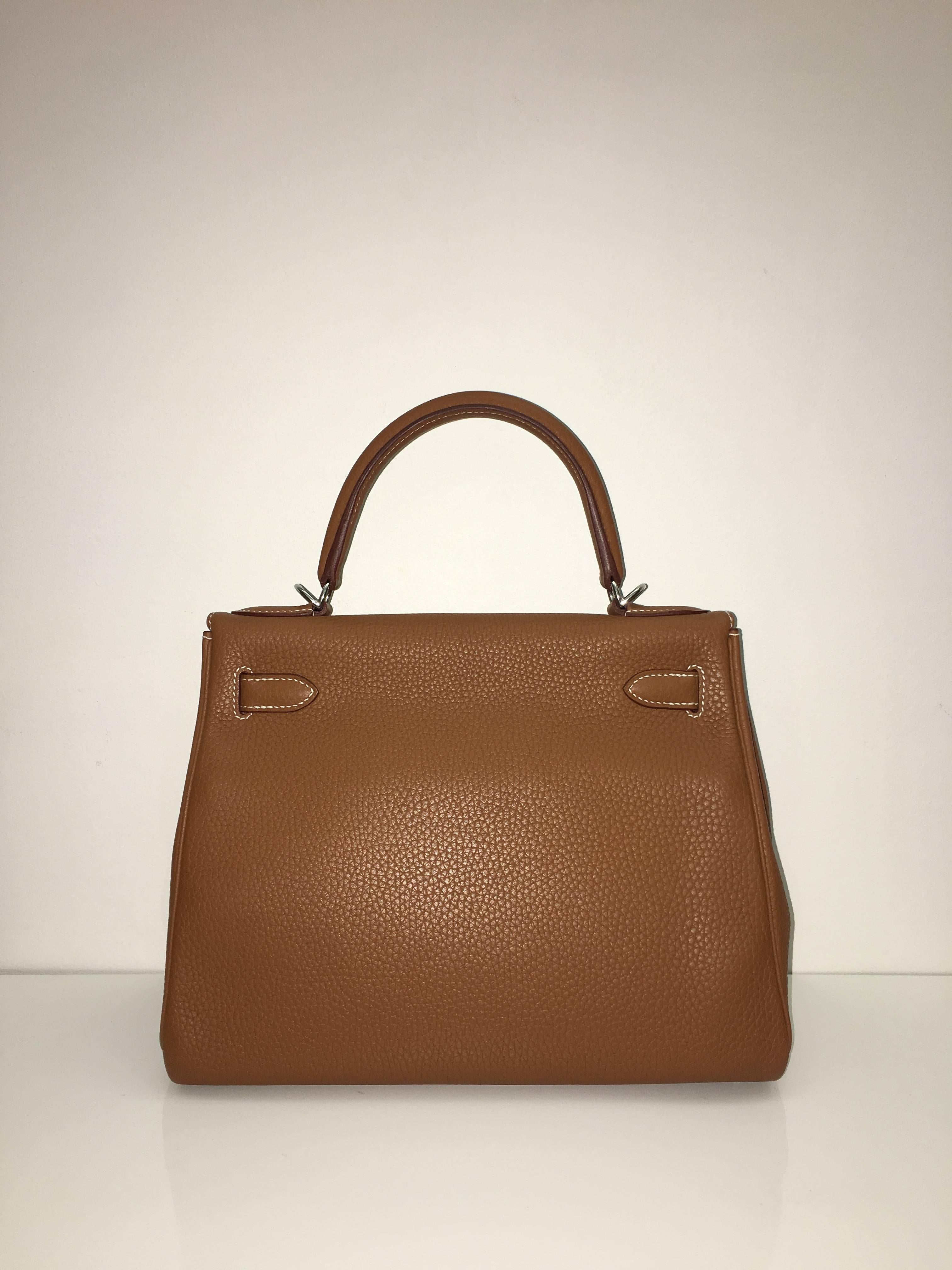 Brown Brand New Hermes Kelly 28 Camel Gold Togo PHW For Sale