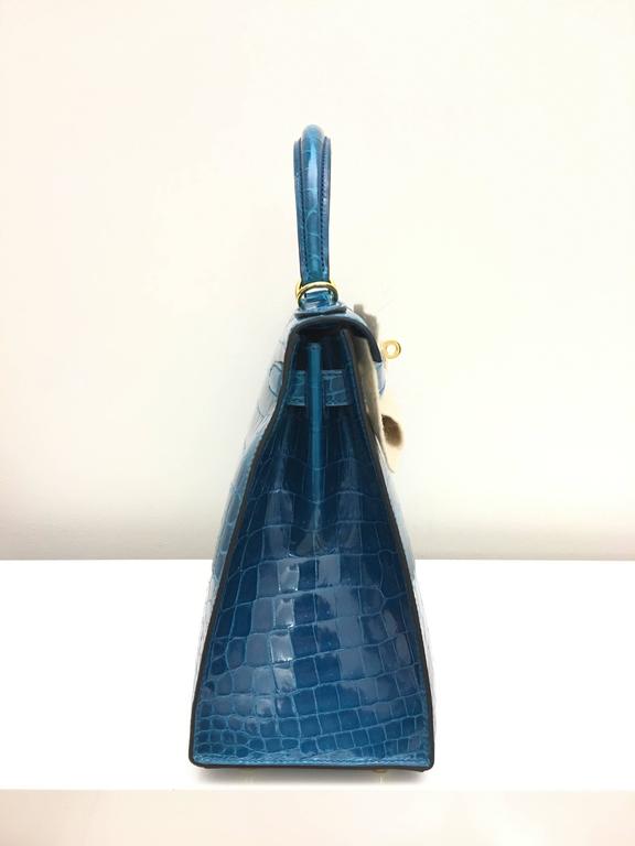 Brand New Hermes Kelly 28 Blue Izmir Shiny Croc GHW For Sale at 1stDibs ...