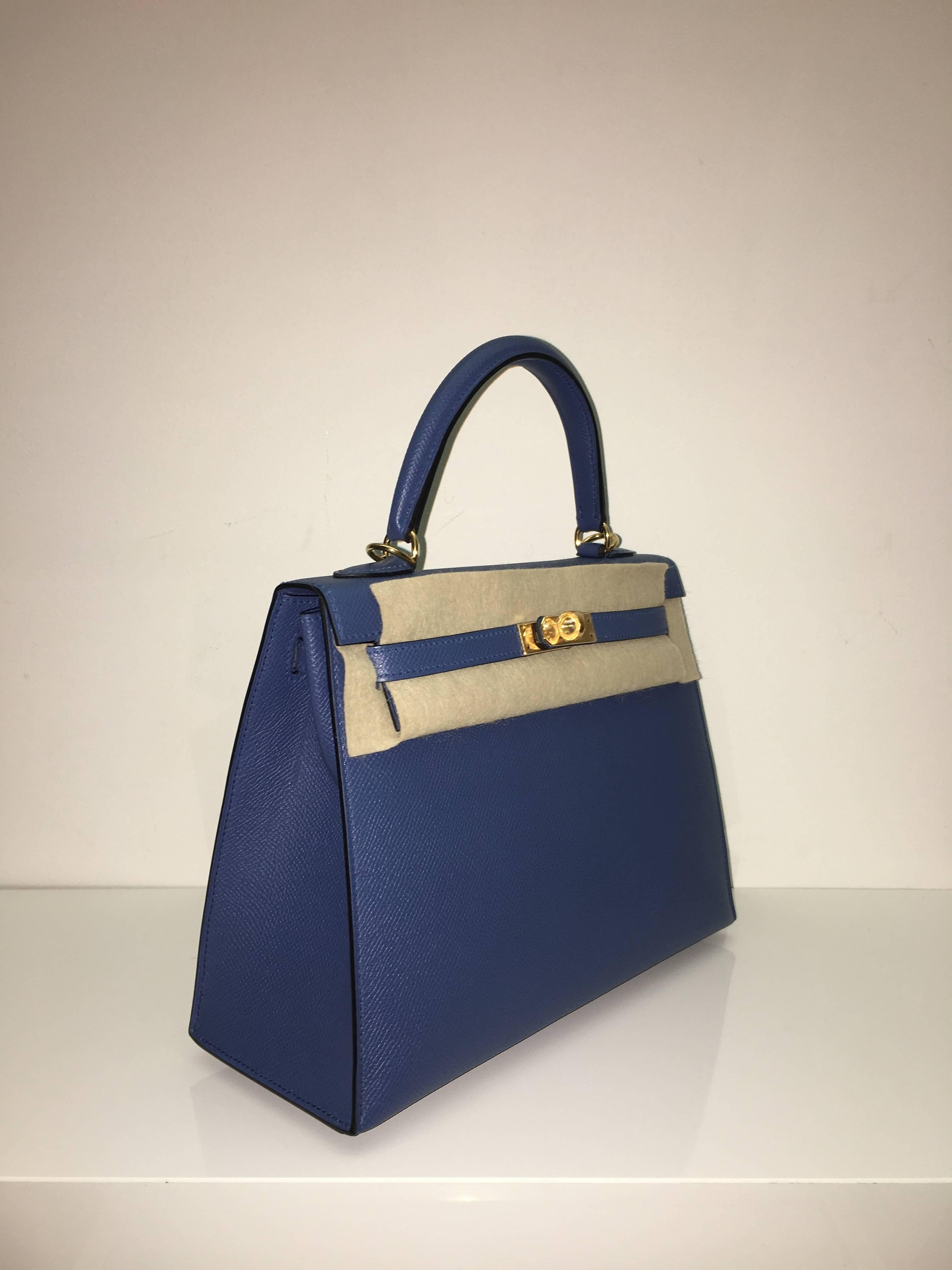 Hermes 
Kelly Sellier Size 25
Epsom Leather 
Colour Blue Agate
Gold Hardware 
store fresh, comes with receipt and full set (dust bag, box...) 
Hydeparkfashion specializes in sourcing and delivering authentic luxury handbags, mainly Hermes, to