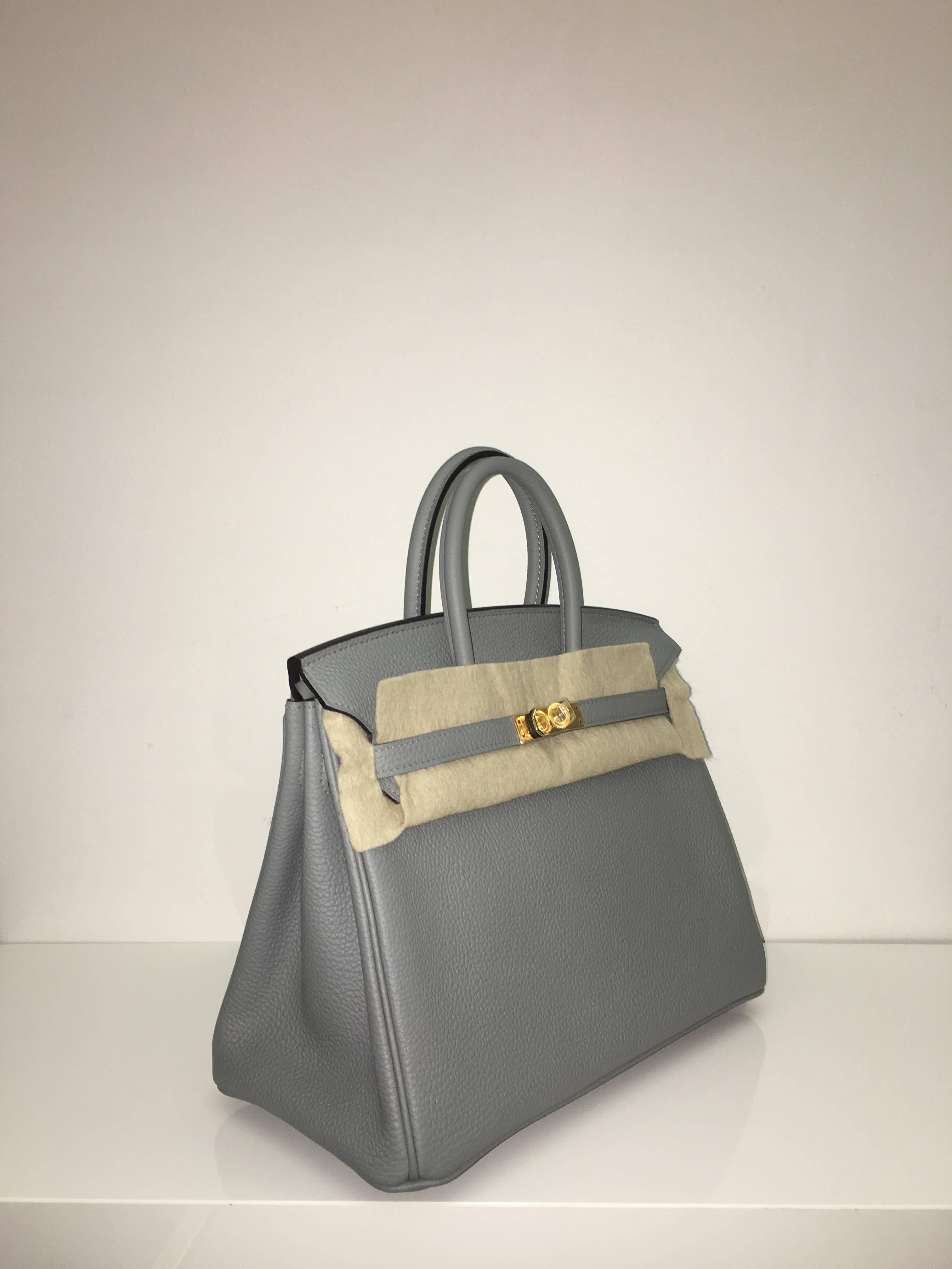 Hermes 
Birkin Size 25
Togo Leather 
Colour Gris Mouette
Gold Hardware 
store fresh, comes with receipt and full set (dust bag, box...) 
Hydeparkfashion specializes in sourcing and delivering authentic luxury handbags, mainly Hermes, to client