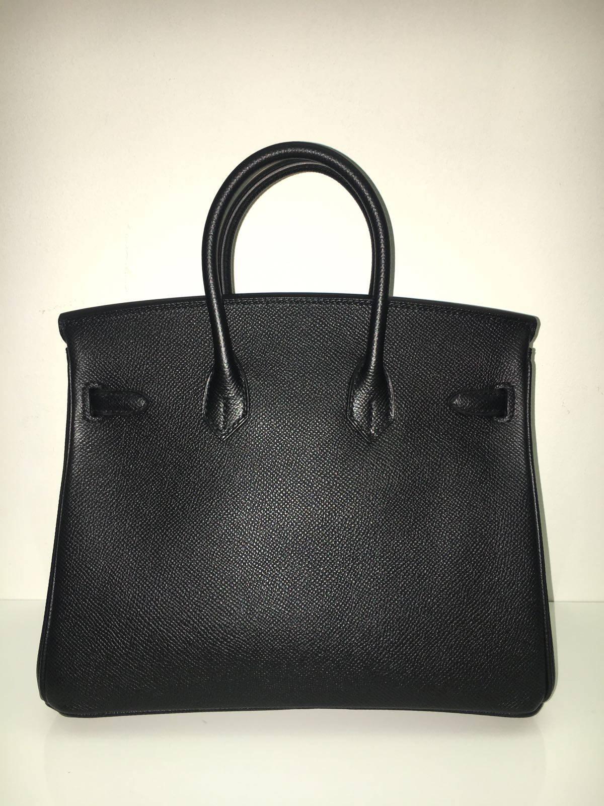 Brand New Hermes Birkin 25 Black Epsom Brushed Silver Hardware In New Condition For Sale In London, GB