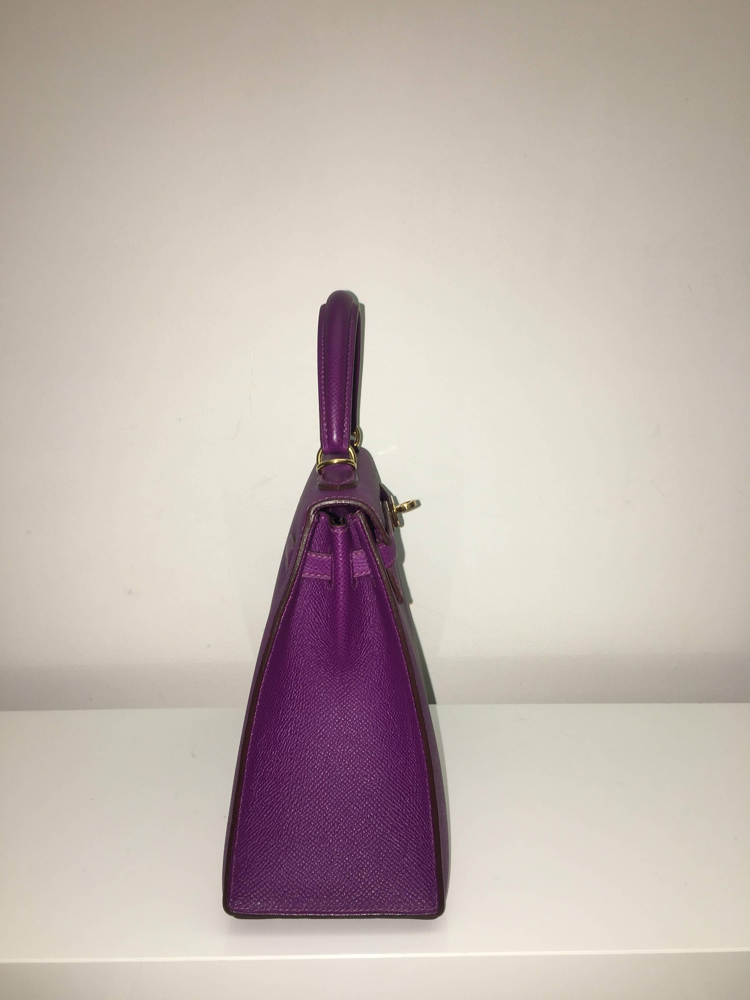 Purple Brand New Hermes Kelly 25 Anemone Epsom GHW For Sale