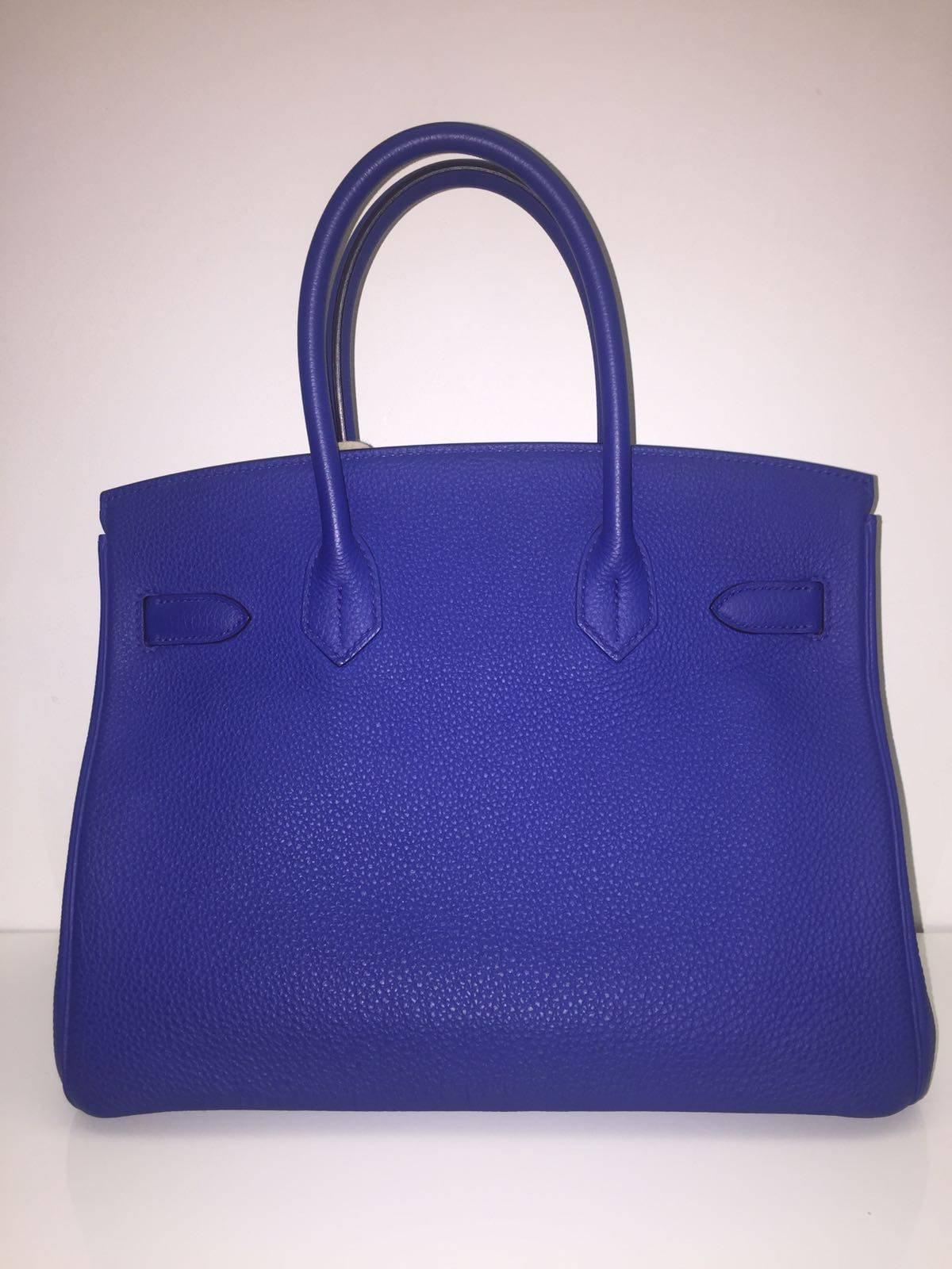 Hermes 
Birkin Size 30
Togo Leather 
Colour Electric Blue
Gold Hardware
store fresh, comes with receipt and full set (dust bag, box...) 
Hydeparkfashion specializes in sourcing and delivering authentic luxury handbags, mainly Hermes, to client