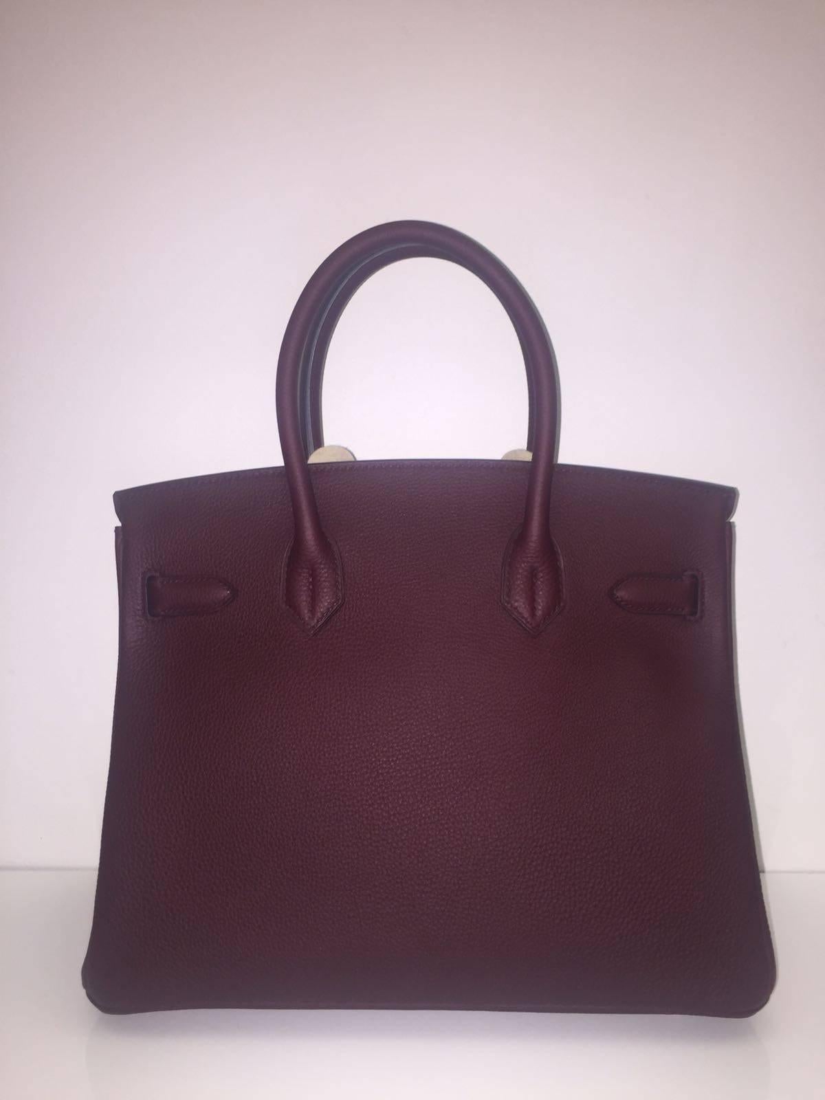 Hermes 
Birkin Size 30
Togo Leather 
Colour Bordeaux
Gold Hardware
store fresh, comes with receipt and full set (dust bag, box...) 
Hydeparkfashion specializes in sourcing and delivering authentic luxury handbags, mainly Hermes, to client around the