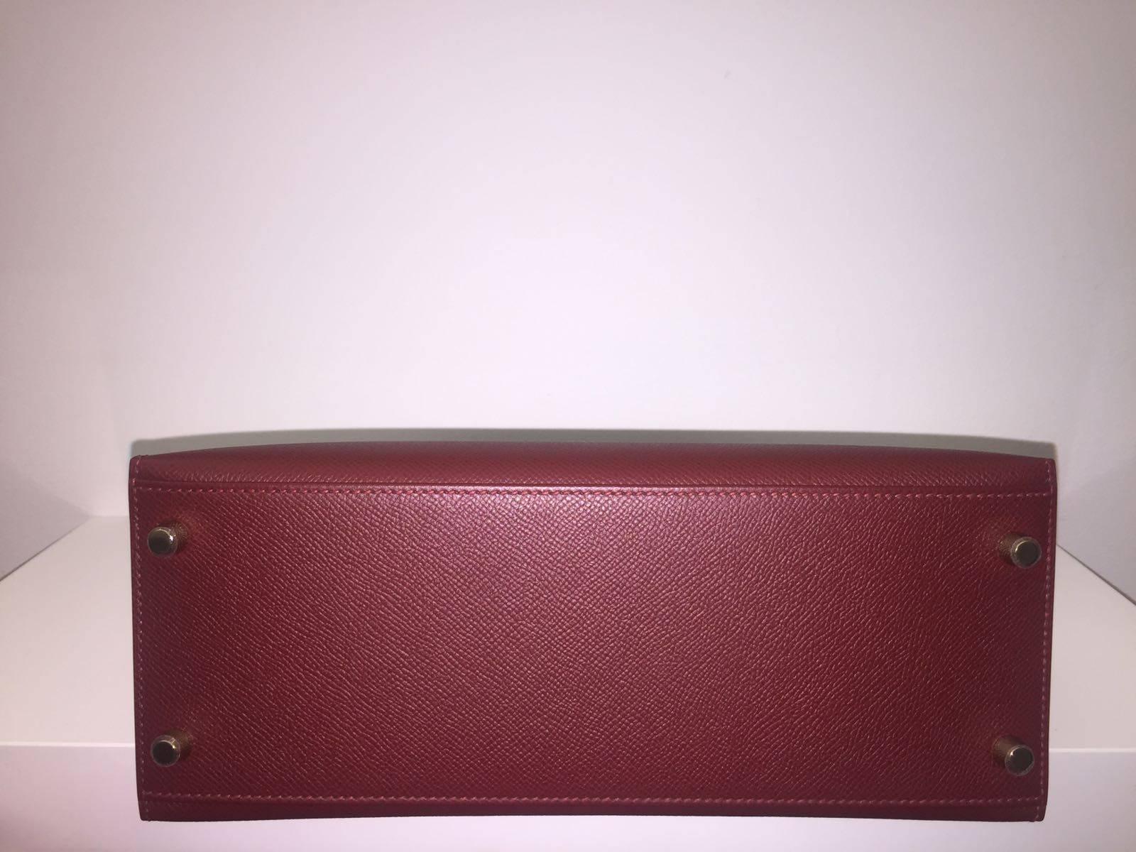 Black Brand New Hermes Kelly 25 Epsom Rouge H GHW For Sale