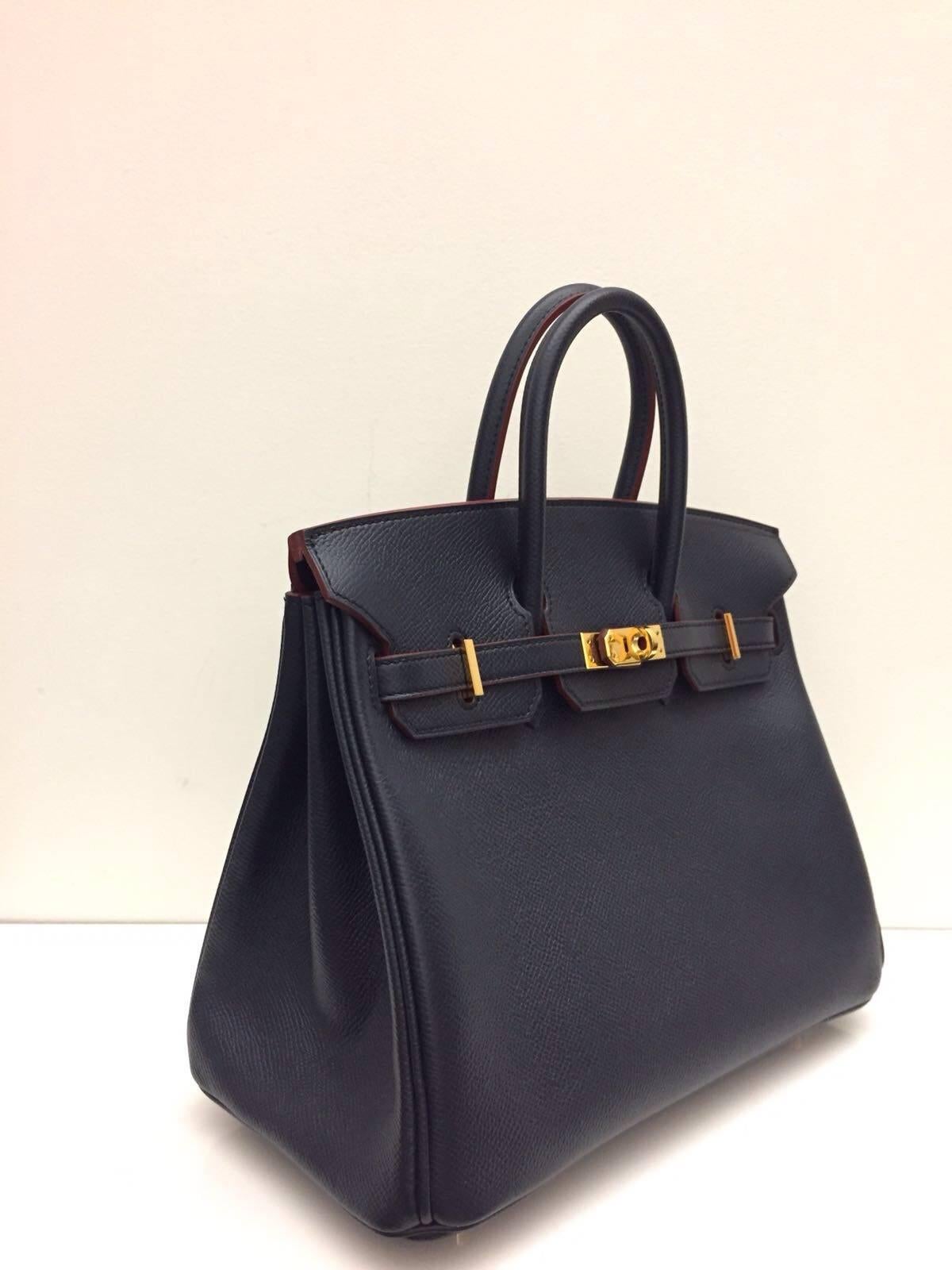 Hermes 
Birkin Size 25 
Epsom Leather 
Colour B;ue Indigo Red Contour
Gold Hardware
store fresh, comes with receipt and full set (dust bag, box...) 
Hydeparkfashion specializes in sourcing and delivering authentic luxury handbags, mainly Hermes, to