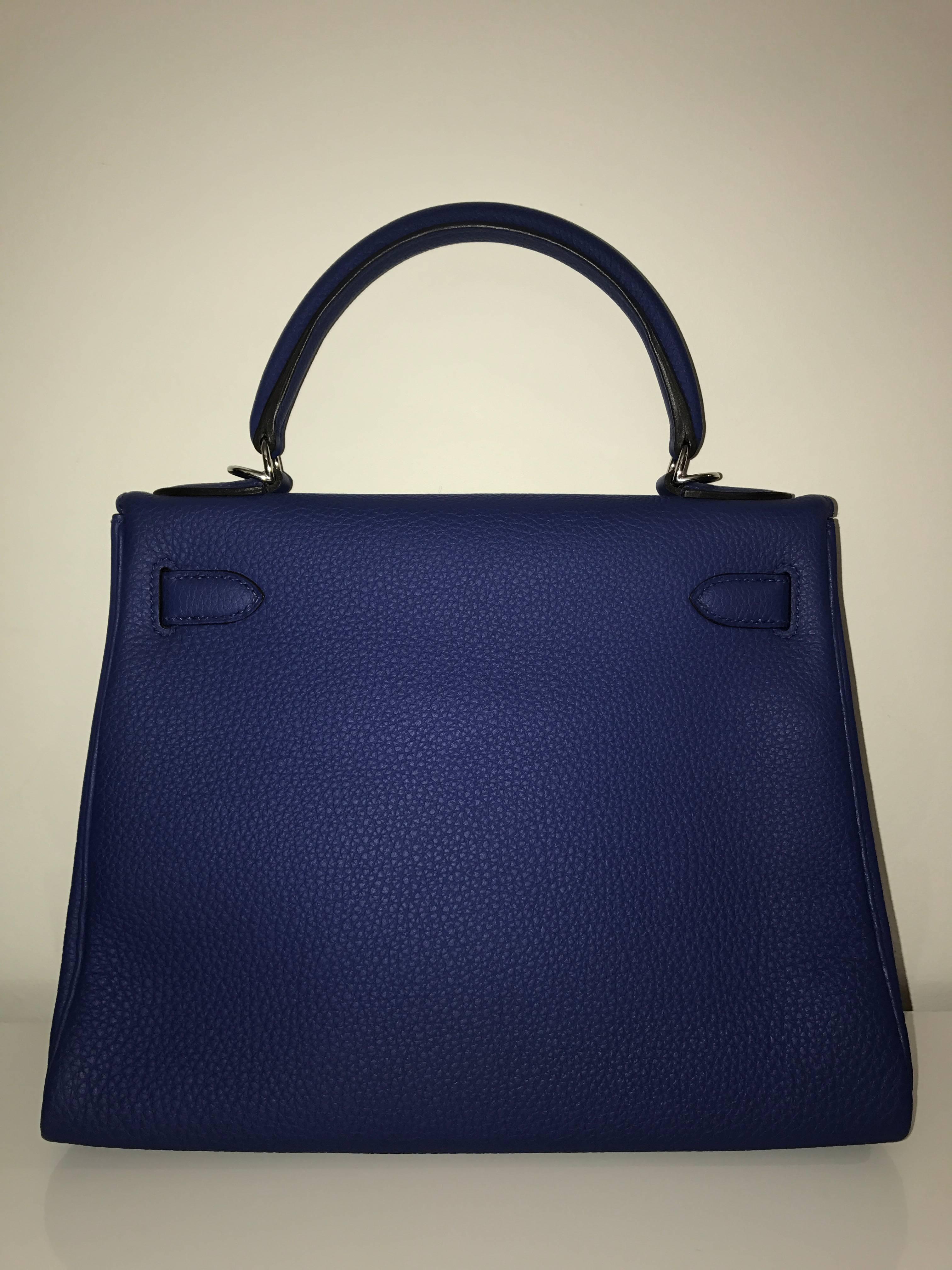 Women's or Men's Hermes Kelly 28 Electric Blue Togo PHW  For Sale