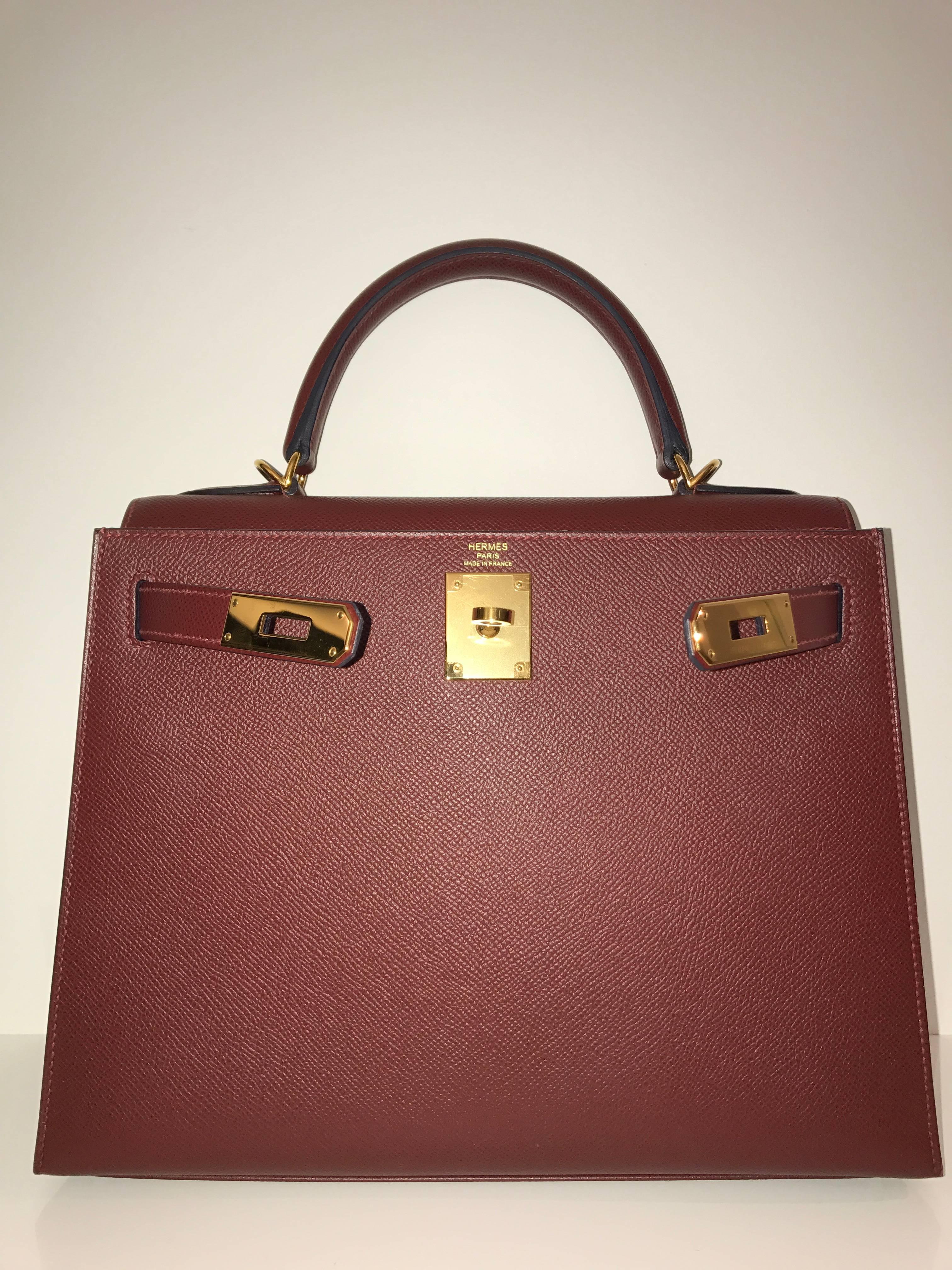 Hermes Kelly 28 Rouge H Epsom GHW  In New Condition For Sale In London, GB