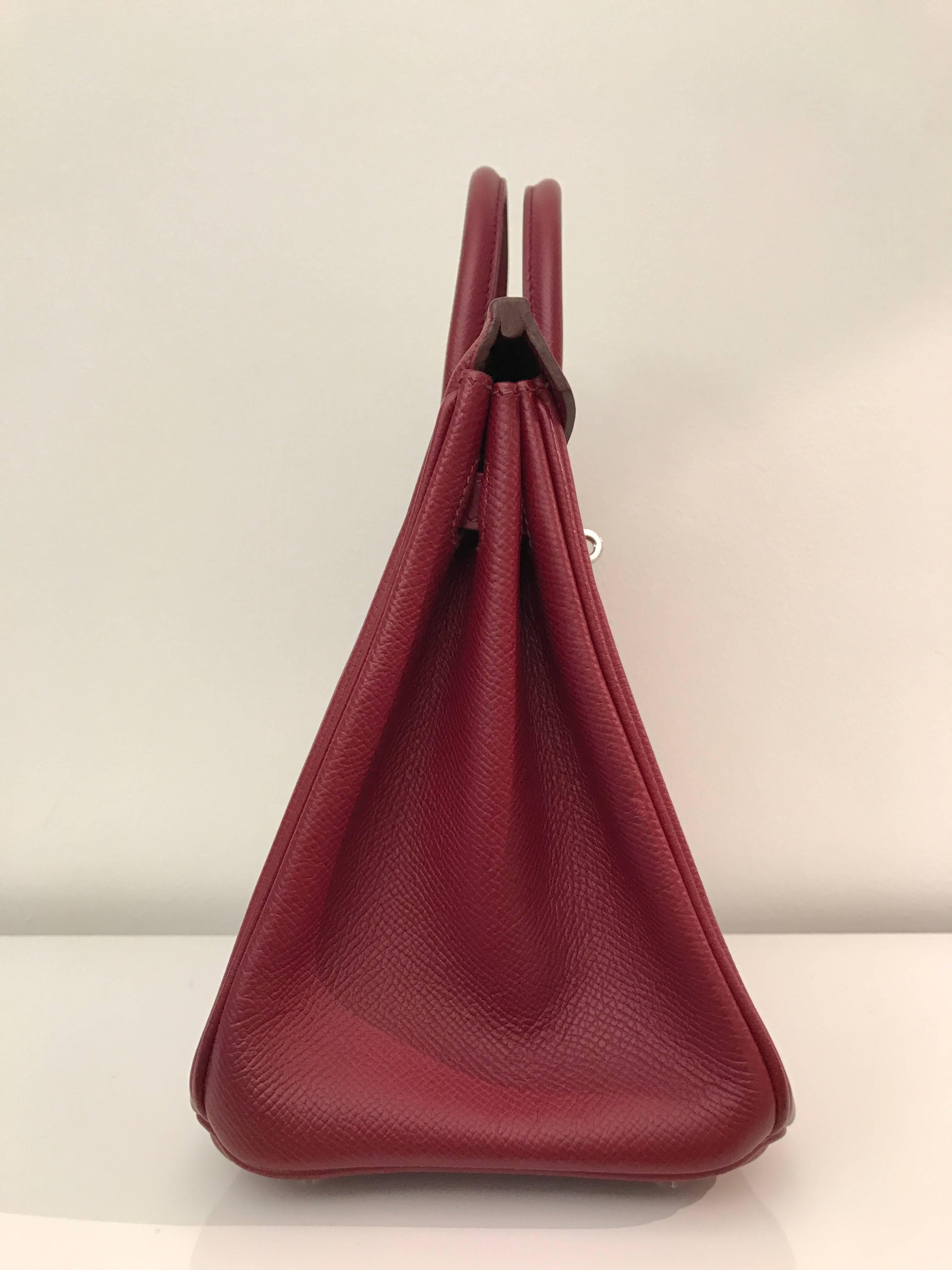 Brown Hermes Birkin 25 Epsom Rouge Grenate PHW For Sale