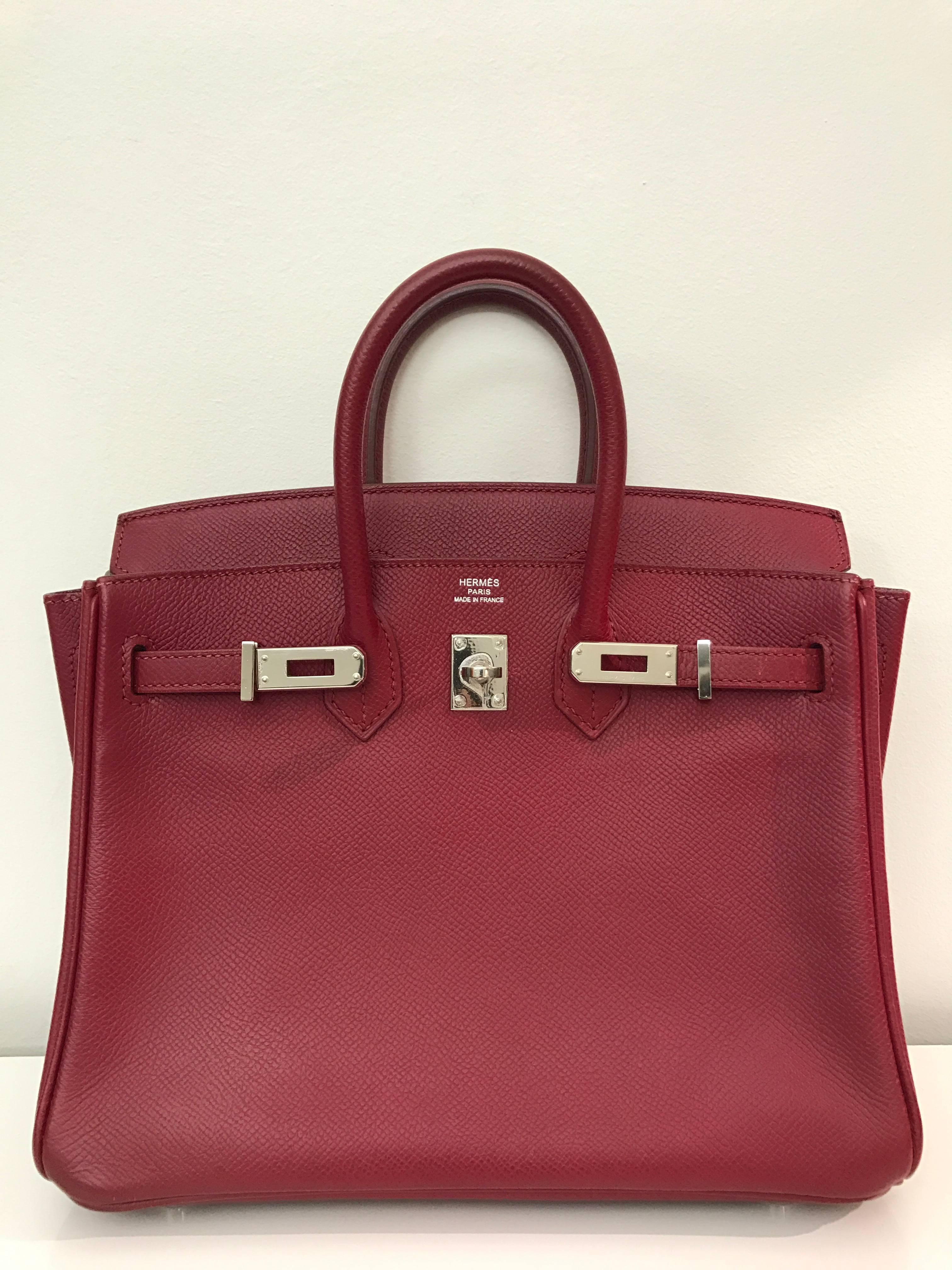 Hermes Birkin 25 Epsom Rouge Grenate PHW In New Condition For Sale In London, GB
