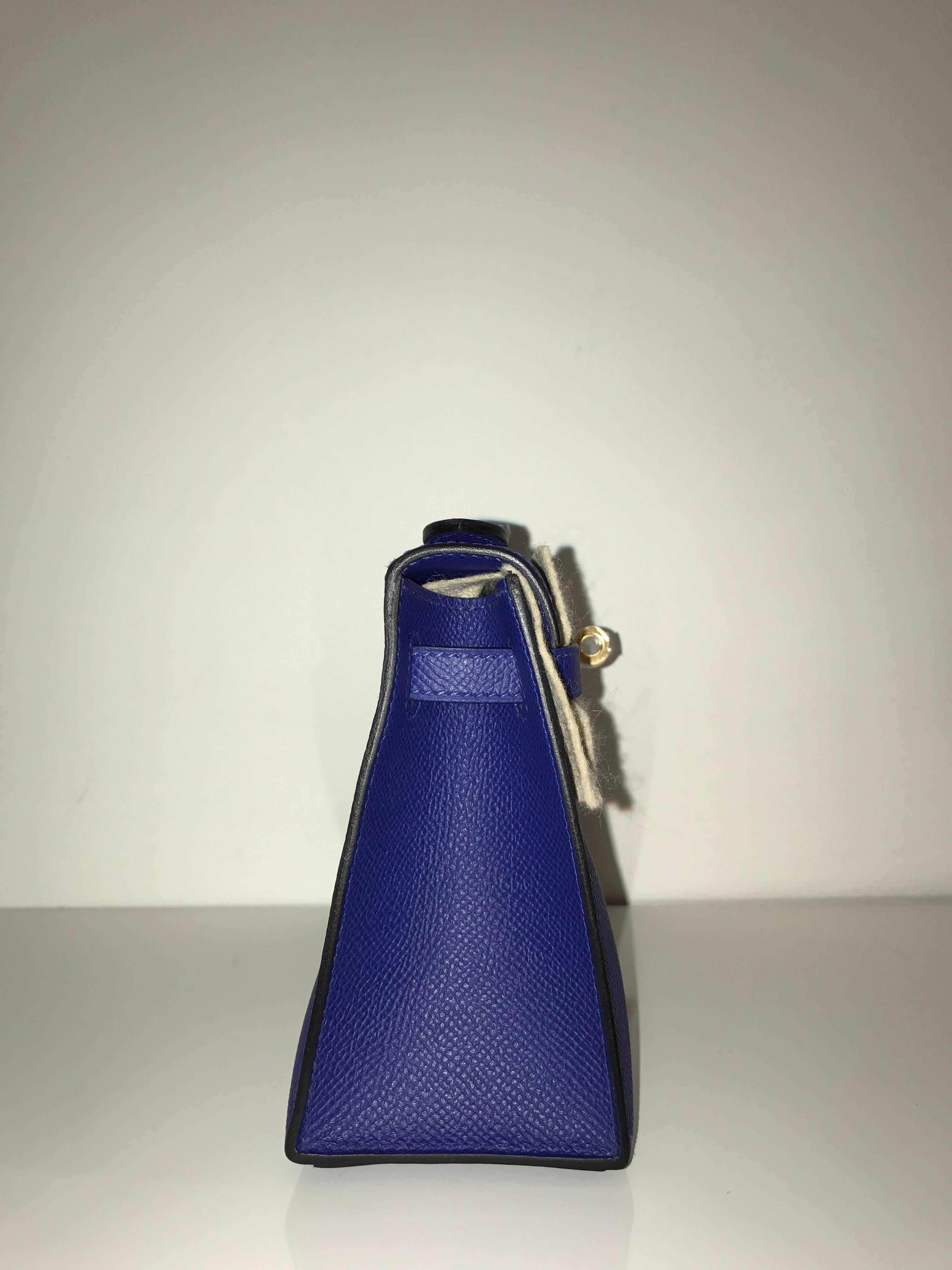 Hermes Kelly Pochette Epsom Electric Blue GHW In New Condition For Sale In London, GB