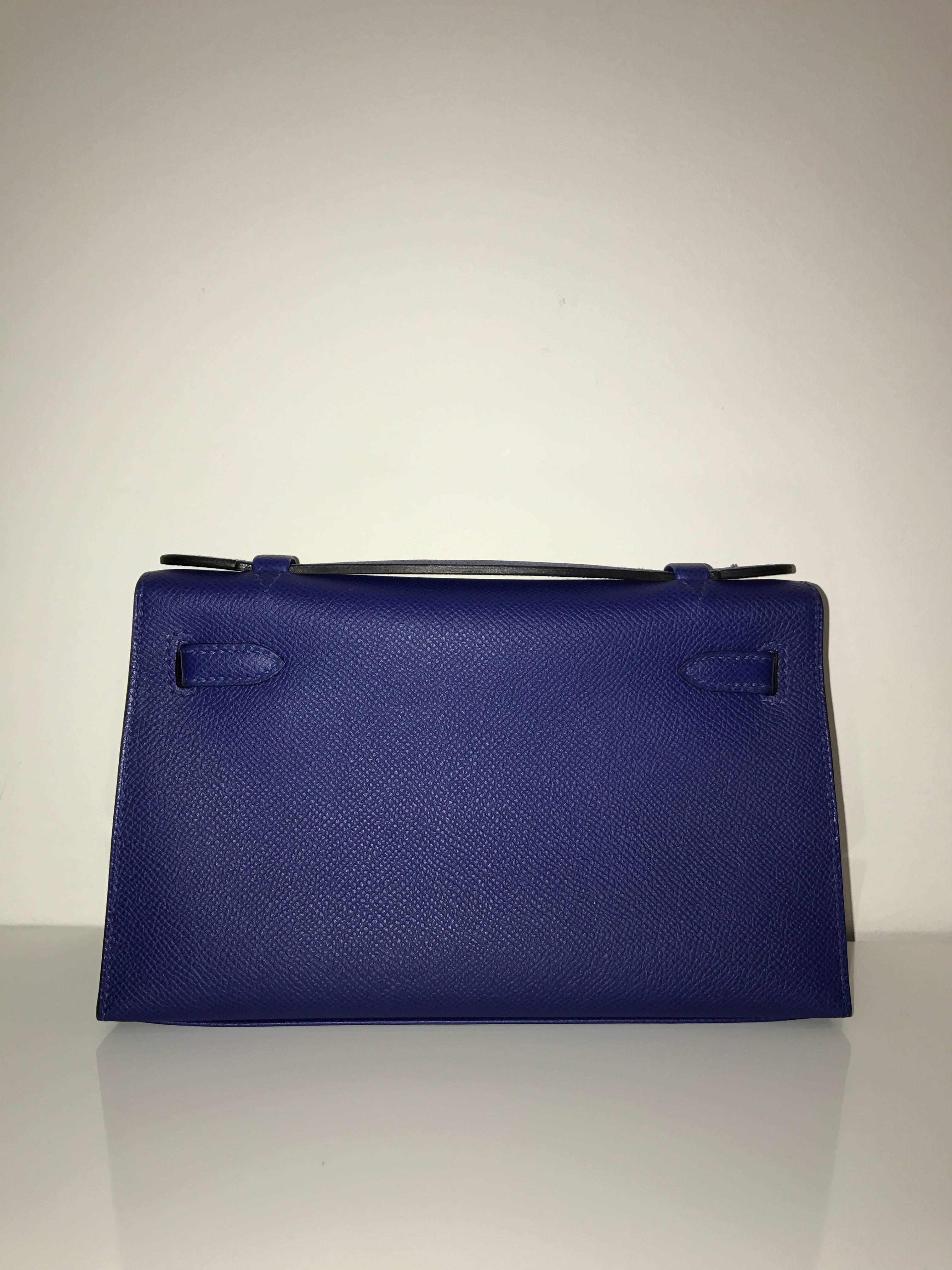 Hermes Kelly Pochette Epsom Electric Blue GHW For Sale 1