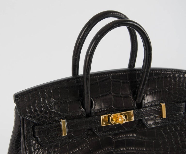 NEW HERMES BIRKIN 25 Matt PRUNOIR Alligator LIKE Black Gold Hardware