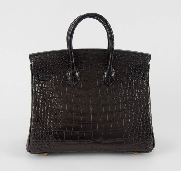 Women's NEW HERMES BIRKIN 25 Matt PRUNOIR Alligator LIKE Black Gold Hardware