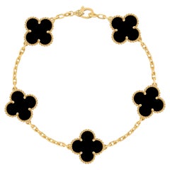 Van Cleef and Arpels Onyx Vintage Alhambra 5 motif bracelet