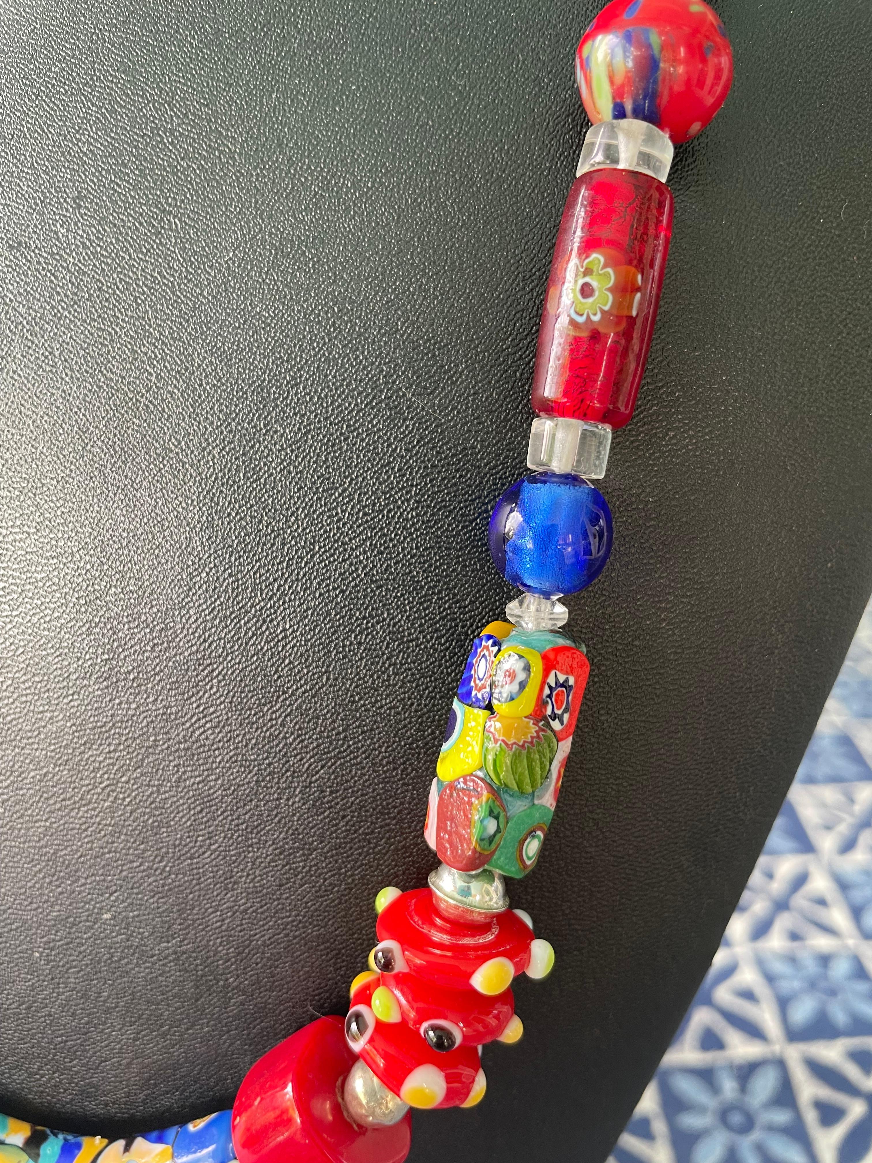 Artigiano LB offre una collana di corallo e turchese in vetro SS in vendita