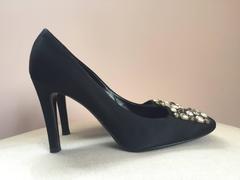 Louis Vuitton Black Silk Jeweled Pumps